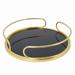 Bandeja para tocador de baño, bandeja de servicio para bar, bandeja para servir bebidas, bandeja con base de vidrio, bandeja con base de espejo, bandeja decorativa premium para el hogar - Product Image 1