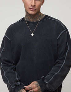Nueva Llegada 2026 Sudadera Oversize de Cuello Redondo para Hombre, Negra, de Algodón French Terry, con Logotipo Estampado Frontal, Estilo Casual para Otoño, Corte Regular - Product Image 3