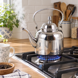 Bouilloire à thé en acier inoxydable, finition argentée vintage, théière, pichet à eau chaude, pot à boisson à long bec, ustensile de cuisine traditionnel - Product Image 3