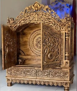 Traditional Hand Carved <b>Mandir</b> With Doors Big Size Golden Polished Pooja Mandirs For Home Custom Made Temple At Factory Prices - Product Image 3