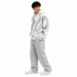 <b>Men</b> Custom Panel Hoodies Soft Fleece Curved Sleeve Streetwear Y2K <b>Pullover</b> Casual Winter Wholesale B2B US Market Drop Shoulder - Product Image 3