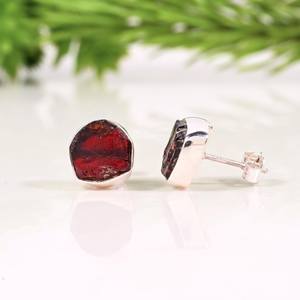 Sterling Silver <b>Garnet</b> <b>Earrings</b> Minimalist Red Gemstone Stud <b>Earrings</b> Gift For Her - Product Image 2