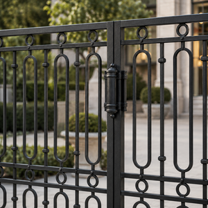 Portail de sécurité en fer forgé noir à double battant avec anneau ovale pour entrée de villa - Product Image 3