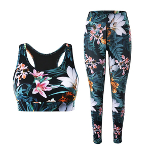 Women's Floral <b>Pink</b> Cockatoo Yoga Set Racerback Sports Bra High Waist <b>Leggings</b> 2 Piece Workout Activewear Spandex Polyester - Product Image 5