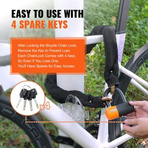 Candado de Cadena para Bicicleta de Acero Resistente de 3.28 Pies con 4 Llaves, Candados Antirrobo de Alta Seguridad para Uso Diario - Product Image 6