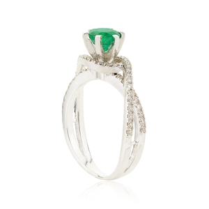 Bague de fiançailles en or blanc 18 carats véritable avec émeraude et diamant, design unique et luxueux, bande incurvée, bijoux de mariage empilables, fabricant - Product Image 6