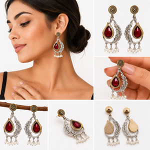 Direct Factory Ethnic Party Antique Silver-Plated Pear Cut Red Teardrop Resin Stone Unique Design <b>Dangle</b> Drop <b>Earrings</b> for Women - Product Image 4