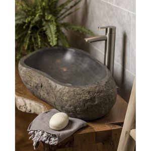 Lavabo de Piedra Artesanal para Exteriores, Estilo Pedestal de Río, para Uso en Baños - Product Image 2