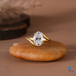 Bague de fiançailles ovale en diamant de laboratoire, or jaune massif, solitaire, pour femme, bijoux fins - Product Image 1