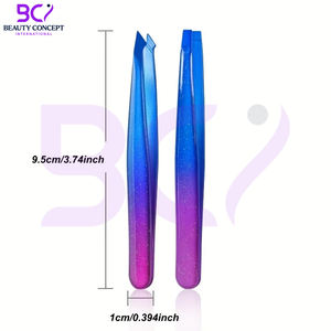 Pinzas de Depilar Profesionales de Acero Inoxidable con Punta Inclinada y Recubrimiento de Plasma Multicolor, Herramienta de Belleza de Alta Precisión para Eliminar Vello - Product Image 2