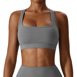 Women Solid Black Square Neck Racerback Sports Bra Medium Support Breathable Fitness - Product Image 6