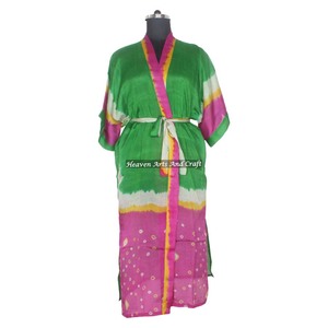 KL008 Kimono Sari Vintage de Seda Pura para Mujer, Estilo Abstracto, Talla Única Ajustable, Chaqueta Larga - Product Image 6