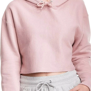 <b>Women's</b> <b>Pink</b> Crop <b>Hoodie</b> Solid Fleece Sweatshirt with Drawstring Bow - Product Image 6