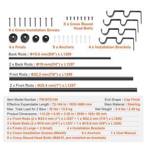 Tringle à rideaux télescopique double de 6 à 12 pieds, tringle à rideaux double de 1 pouce pour fenêtres, longueur personnalisable de 74 à 144 pouces pour fenêtre - Product Image 4