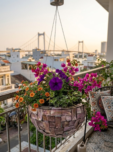 Pot de fleurs suspendu en nacre incrustée fait main, support décoratif pour plantes d'intérieur et d'extérieur, décoration de la maison, fabriqué au Vietnam - Product Image 4