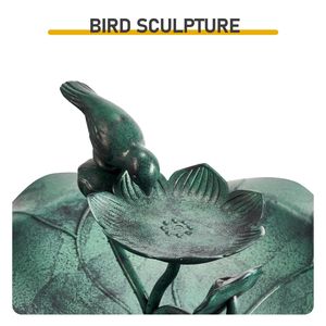 Vasca per Uccelli in Resina Verde Scuro 50*50*86cm con Bordo a Fiore di Loto e Vassoio Mangiatoia per Birdwatching in Giardino - Product Image 2