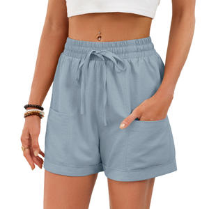 Shorts Casuales para Mujer, Transpirables, Cintura Media, Cómodos, Elásticos, con Bolsillos, para Verano - Product Image 1