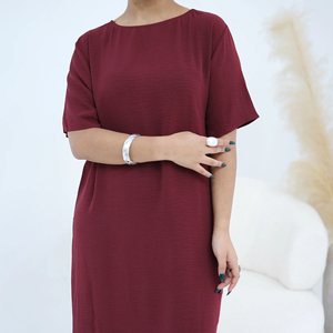 Under Abaya Long Inner Dress for Muslim Women, O Neckline Short Sleeves Hijabi Maxi <b>Underdress</b>, Islamic Clothing Modest Robe - Product Image 6