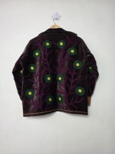 Velvet <b>Quilted</b> <b>Jacket</b> Suzani Embroidered Floral <b>Pattern</b> Full Sleeves Eco-Friendly Breathable Winter Women's Purple Green Yellow - Product Image 3