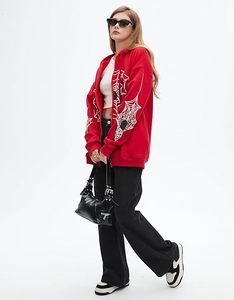 Sudadera con capucha con cremallera frontal de invierno con estampado de araña, estilo Y2K, para hombre y mujer, oversize, estilo streetwear vintage - Product Image 2