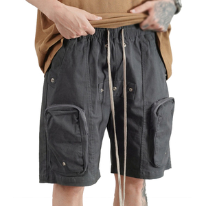 Pantalones Cortos Cargo Negros para Hombre, Cintura Media, Cordón Elástico, 100% Algodón, Impermeables, Ecológicos, para Gimnasio, Correr, Casuales, con Bolsillos, Transpirables - Product Image 1