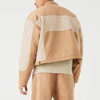 Blouson Bomber en Daim pour Homme, Col Montant, Blocs de Couleurs, Fermeture Éclair, Veste Décontractée en Cuir Daim pour l'Automne