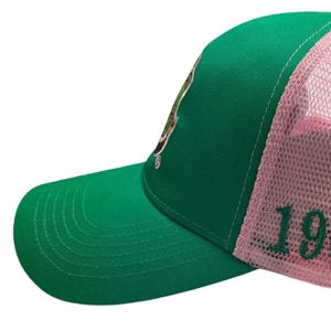 Green Pink Trucker Baseball <b>Cap</b> Women Mesh Back <b>Hat</b> Embroidered Fashion Adjustable Outdoor Casual Headwear Stylish Daily Wear - Product Image 3