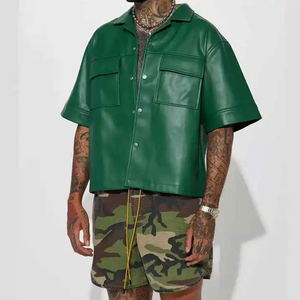 เสื้อเชิ้ตหนังแท้ผู้ชาย แขนสั้น สไตล์คาวบอย/ไบค์เกอร์  พรีเมียม  ลำลอง - Product Image 4