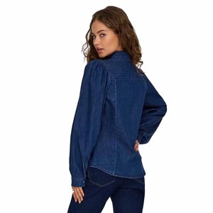 Chemise en jean pour femme à manches longues, boutonnée, coupe ample, couleur unie, décontractée, en coton lavé, pour le printemps - Product Image 4