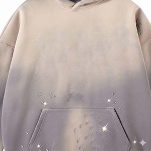 Sweat-shirt à capuche oversize avec effet dégradé et broderies en strass, vêtements d'automne pour hommes, coupe classique, coton/polyester - Product Image 5