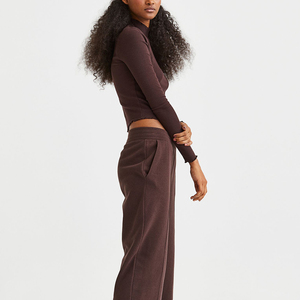 Pantalon décontracté pour femme, coupe bootcut, taille mi-haute, hiver, avec fermeture éclair, poches, en coton écologique, longueur genou, élégant - Product Image 3