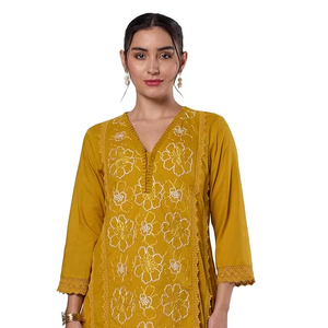 Women's Pure Cotton Embroidered Short Kurti Tunic Short <b>Kurta</b> - Product Image 1