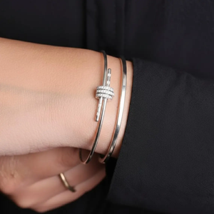 14K 18K <b>Solid</b> <b>Gold</b> Knot <b>Bangle</b> Bracelet for Women Round Cut Lab Grown Diamond Bracelet <b>Gold</b> <b>Bangle</b> Bracelet Gift For Her - Product Image 3