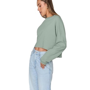 Crop top femme élégant et de haute qualité pour tous les jours, 100% coton, manches longues, couleur unie, léger, idéal pour l'automne, vente chaude - Product Image 1