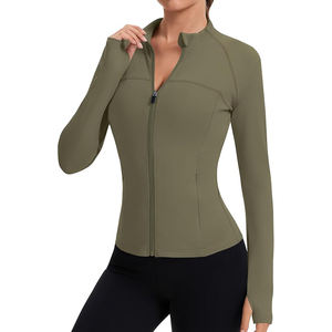 Chaqueta de yoga ajustada con cremallera completa, transpirable, de nailon, cuello alto, manga larga, de secado rápido, para entrenamiento, fitness, gimnasio, correr, entrenamiento frontal - Product Image 1