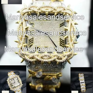 Reloj cronógrafo con diamantes de moissanita VVS en oro amarillo de dos tonos, caja cuadrada con esfera de acero inoxidable. - Product Image 1