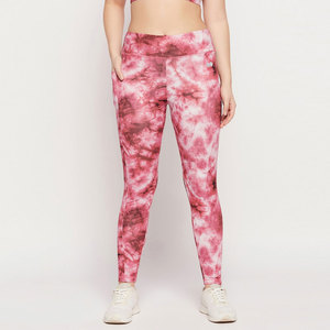 Pink Mid Waist <b>Leggings</b> Full Length Knitted Stretch Eco-Friendly Moisture-Wicking Sporty Women's <b>Workout</b> Pants <b>with</b> <b>Pockets</b> - Product Image 1