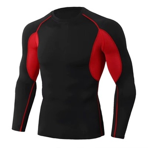 <b>Men's</b> Full Sleeve Rash Guard Black Red Color Blocked Quick Dry Breathable 300g Spandex Polyester Top Adult Fitness <b>Shirt</b> - Product Image 1