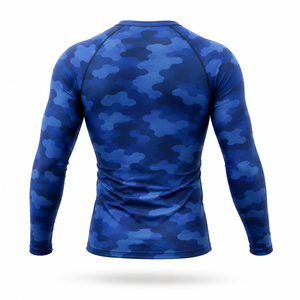<b>Men's</b> Blue Camo <b>Compression</b> Rash Guard Long Sleeve Athletic Gym <b>Shirt</b> Fitness Training Workout Sports Base Layer Sportswear - Product Image 3