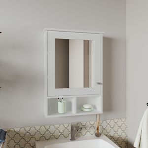 Armadietto per medicinali bianco da 29 pollici con 5 ripiani, 1 anta e 1 specchio, mobile da bagno - Product Image 1