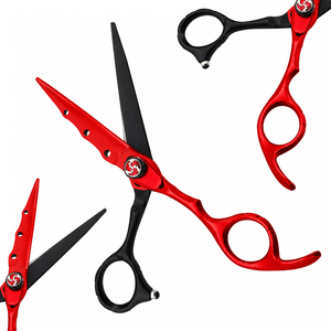 Tijeras de Peluquería Profesionales de 6 Pulgadas, Acero Inoxidable, Hoja Afilada, Logotipo Personalizado, Ligeras, Rojas y Negras, para Uso en Salón y Barbería - Product Image 1