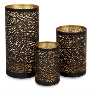 Juego de 3 Portavelas de Metal Negro y Dorado, Juego de Portavelas Decorativos para Mesa, para Velas de Pilar, Votivas y de Té - Product Image 1