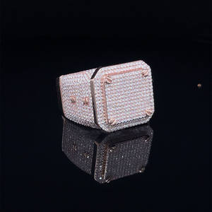 Fully Iced Out Prong Setting <b>Square</b> Ring Hip Hop Style Micro Pave <b>Set</b> Moissanite Diamond Ring 925 Sterling Silver Mens Jewelry - Product Image 3