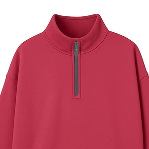 Unisex 100% Cotton Quarter Zip Embroidered Fleece Sweatshirt Solid Color Stand Collar Oversized Casual Pullover <b>Red</b> Winter Wear - Product Image 2