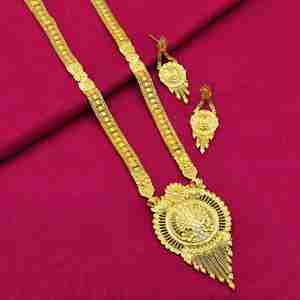 Juego de Joyería de Boda India de Latón con Micro Oro de 14K, 18K, 24K al por Mayor, Diseño Floral, Cadena de Palomitas de Maíz de 30 Pulgadas, Collar y Pendientes - Product Image 1