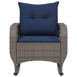 Silla mecedora de patio de ratán sintético gris con cojines, elegante silla de jardín - Product Image 4