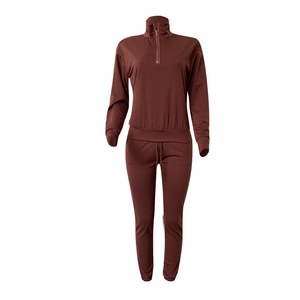 Women Plus Size Solid Color Half-<b>Zip</b> Tracksuit Set With Side Pockets Drawstring Closure Full Length Sweatpants Casual Wear - Product Image 3