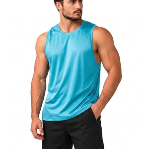 Camiseta sin mangas para hombre, color turquesa, cuello redondo, de secado rápido, algodón y spandex, estilo urbano, color sólido, tejida, para entrenamiento. - Product Image 2