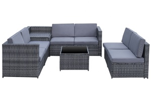 SF00003 Direct factory in Vietnam Modern <b>Sofa</b> 8Pcs Patio <b>Rattan</b> Set Outdoor Furniture with Cushions Tempered Glass - Product Image 4