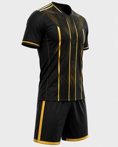 Ensemble de football pour hommes, couleur foncée, géométrique, manches courtes, col en V, polyester respirant, uniforme sportif toutes saisons, personnalisable - Product Image 2